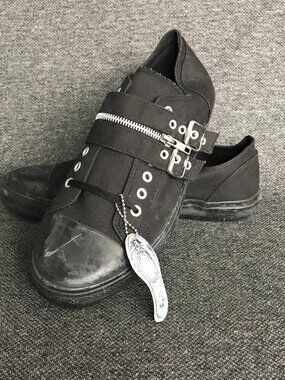 NWOT Demonia Deviant 03 Mens Sz 10 Gothic Black Canvas Zip Buckle Goth Sneakers